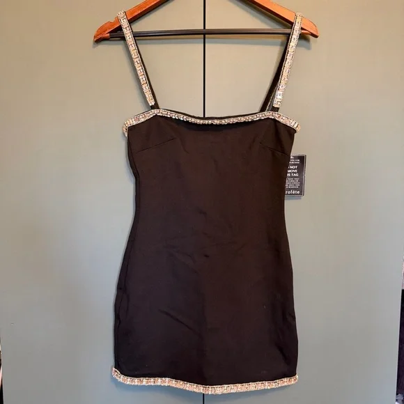 Nwt Retrofete Regina Dress Crystal-Embellished Mini Black size Xs - Picture 4 of 13